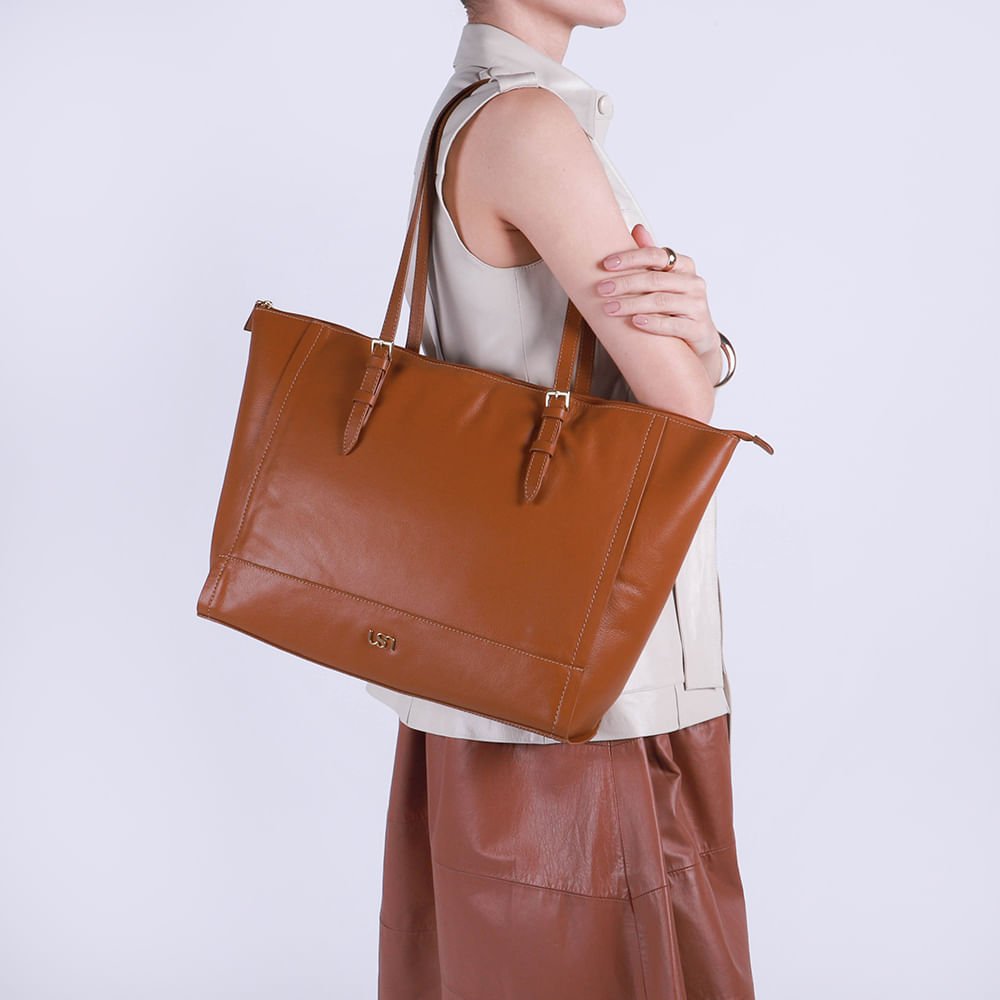 Bolsa Shopper Couro Marrom Marrom 5