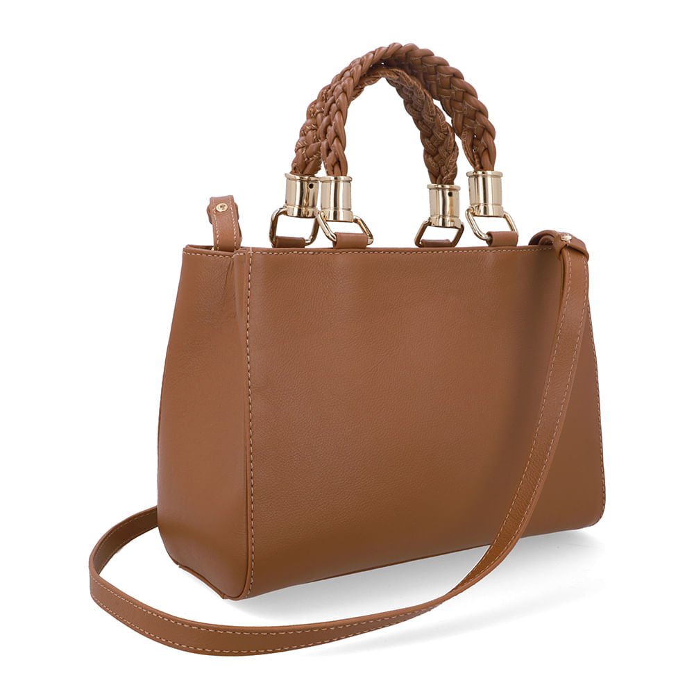 Bolsa Tote Couro Marrom Canela Alça Mão Trançada Marrom 2