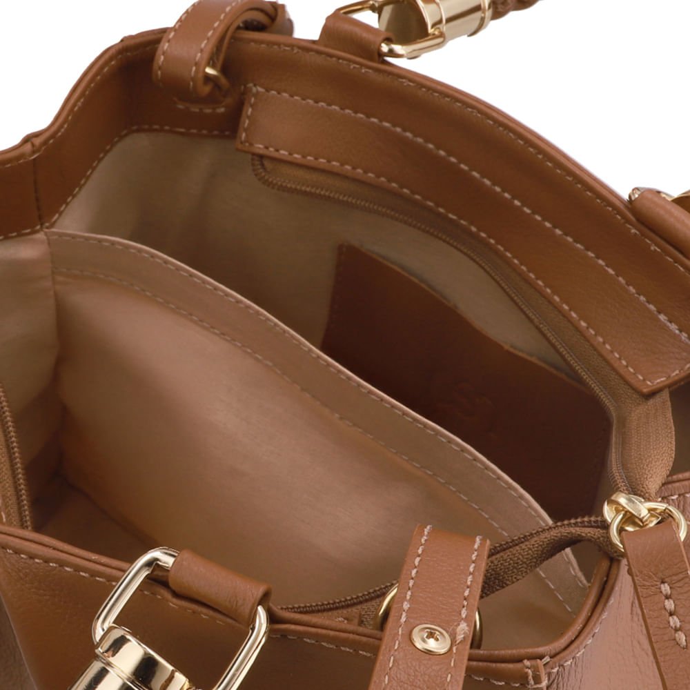 Bolsa Tote Couro Marrom Canela Alça Mão Trançada Marrom 3