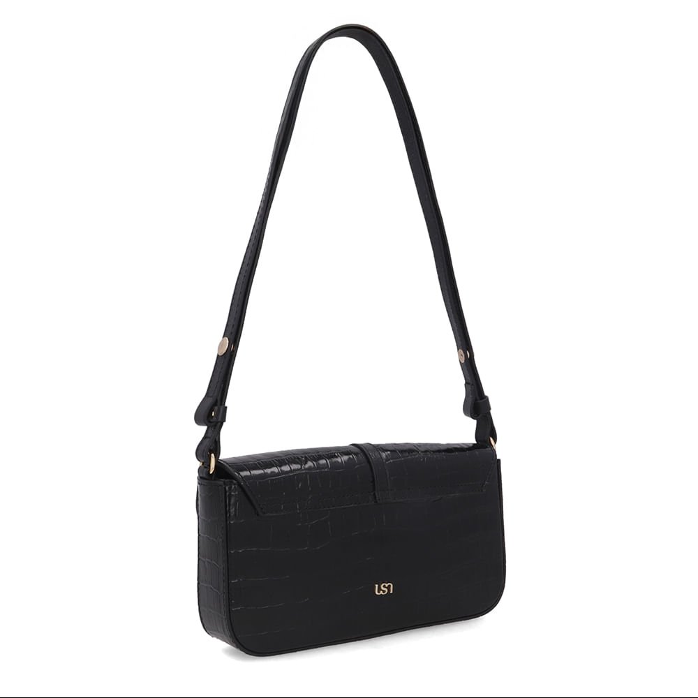 Bolsa Clutch Couro Croco Preto Alça Transversal Preto 2