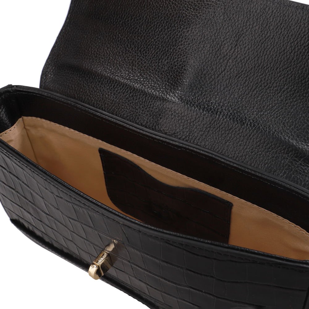Bolsa Clutch Couro Croco Preto Alça Transversal Preto 3
