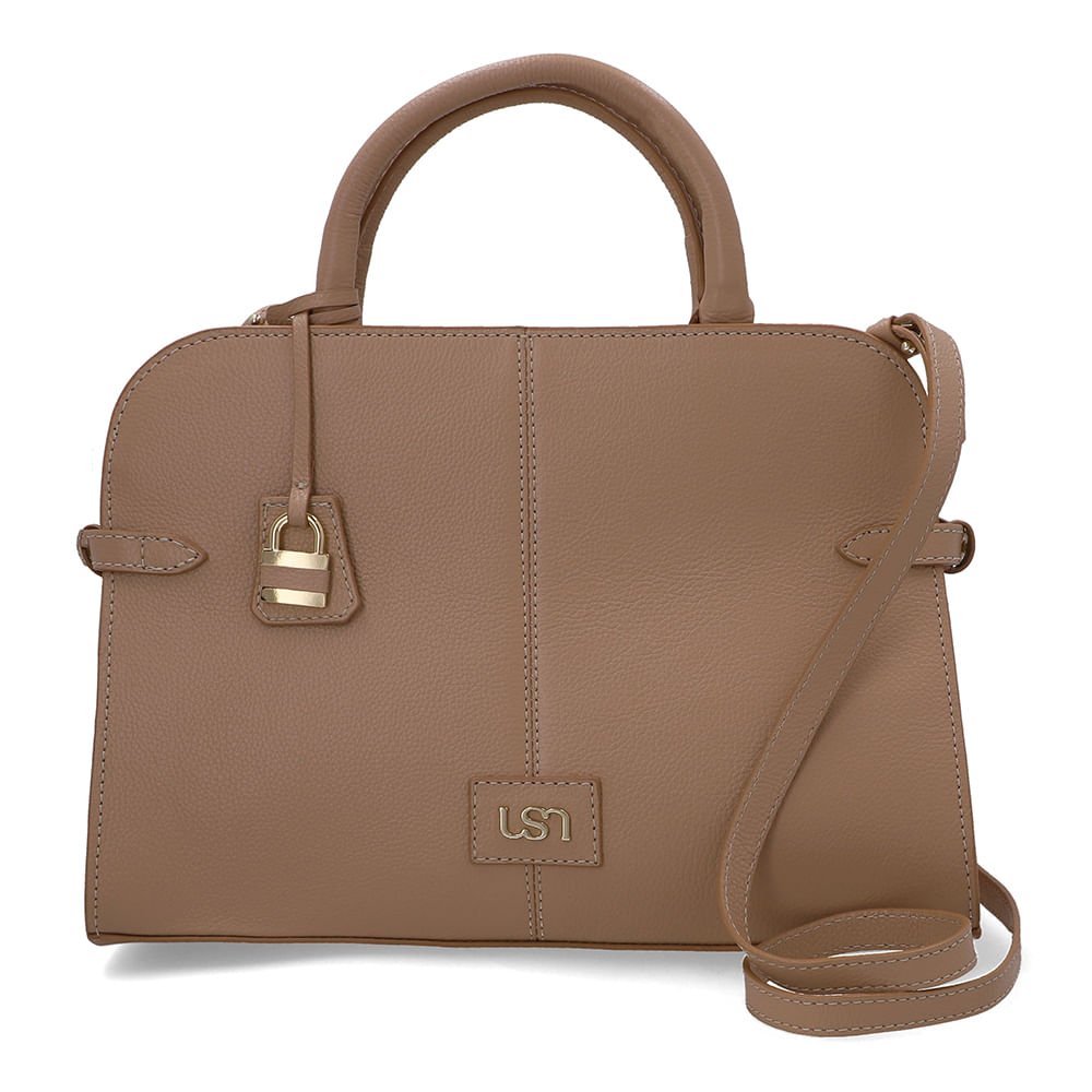 Bolsa Tote Couro Bege Costura Enfeite