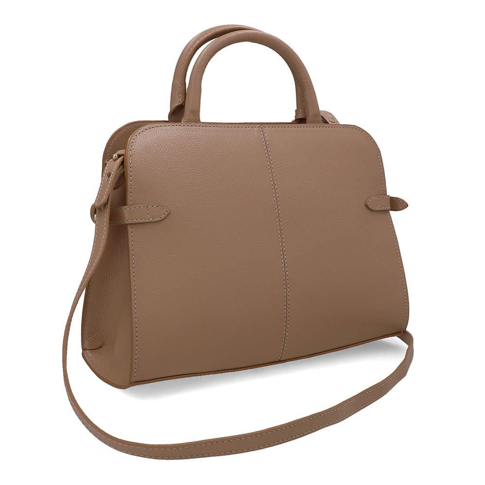 Bolsa Tote Couro Bege Costura Enfeite Bege 2