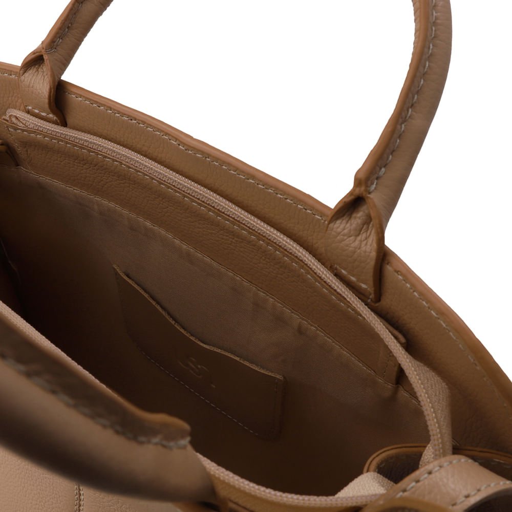 Bolsa Tote Couro Bege Costura Enfeite Bege 3