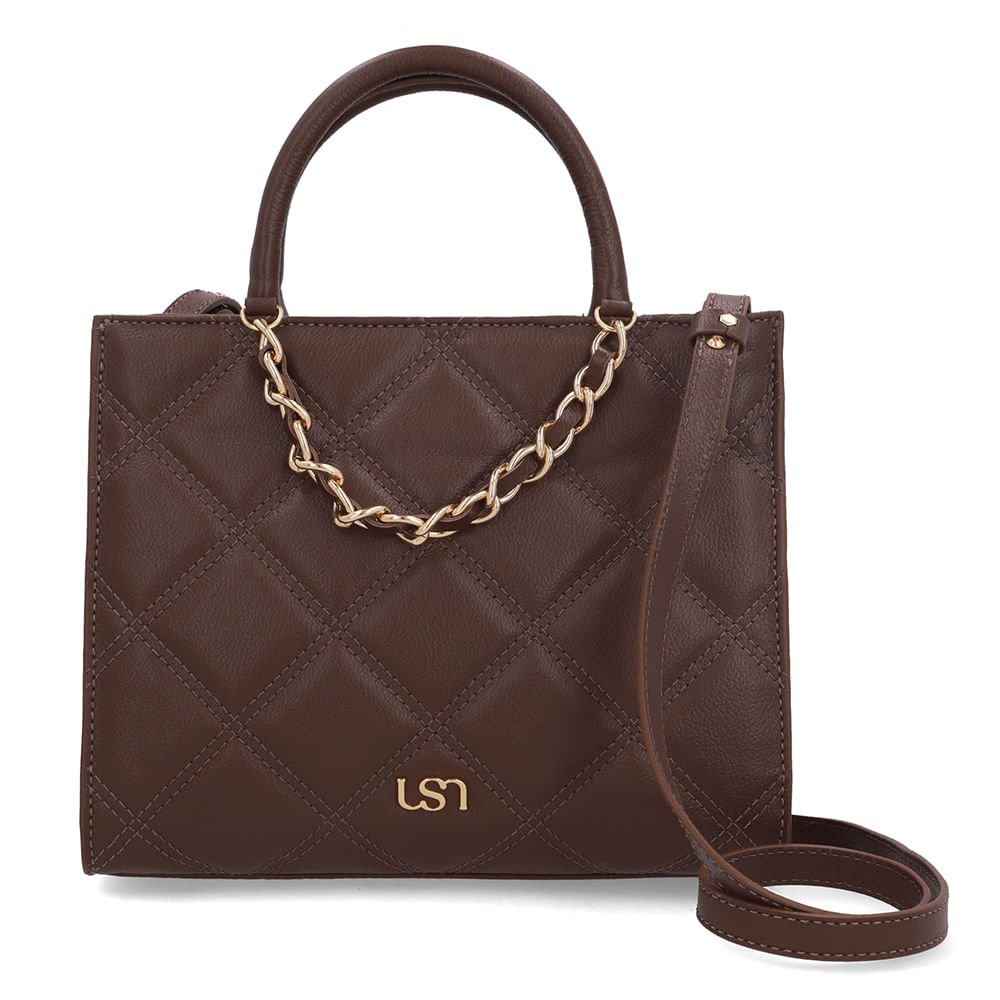 Bolsa Tote Couro Marrom Matelassê Corrente