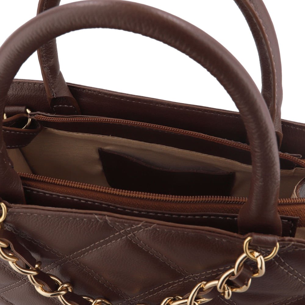 Bolsa Tote Couro Marrom Matelassê Corrente Marrom 3