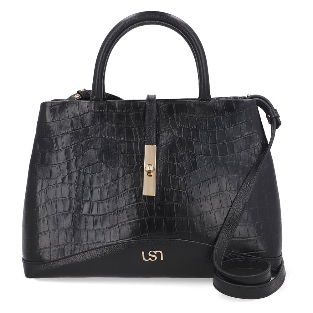 Bolsa Tote Couro Croco Preto
