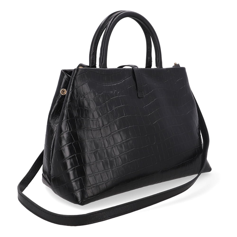 Bolsa Tote Couro Croco Preto Preto 2