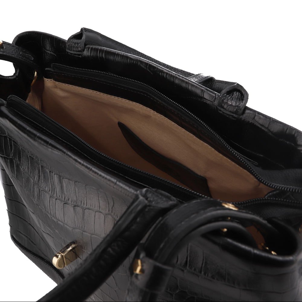 Bolsa Tote Couro Croco Preto Preto 3