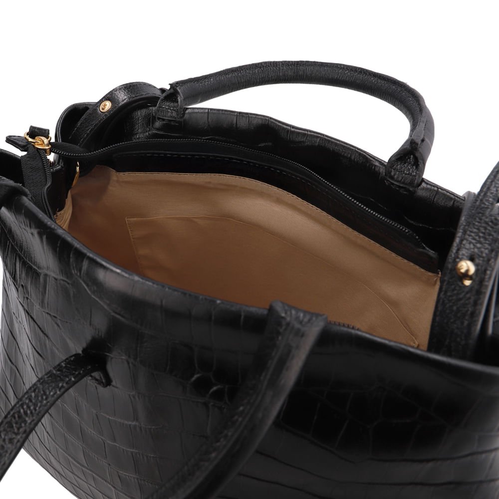 Bolsa Tote Couro Croco Preto Preto 4