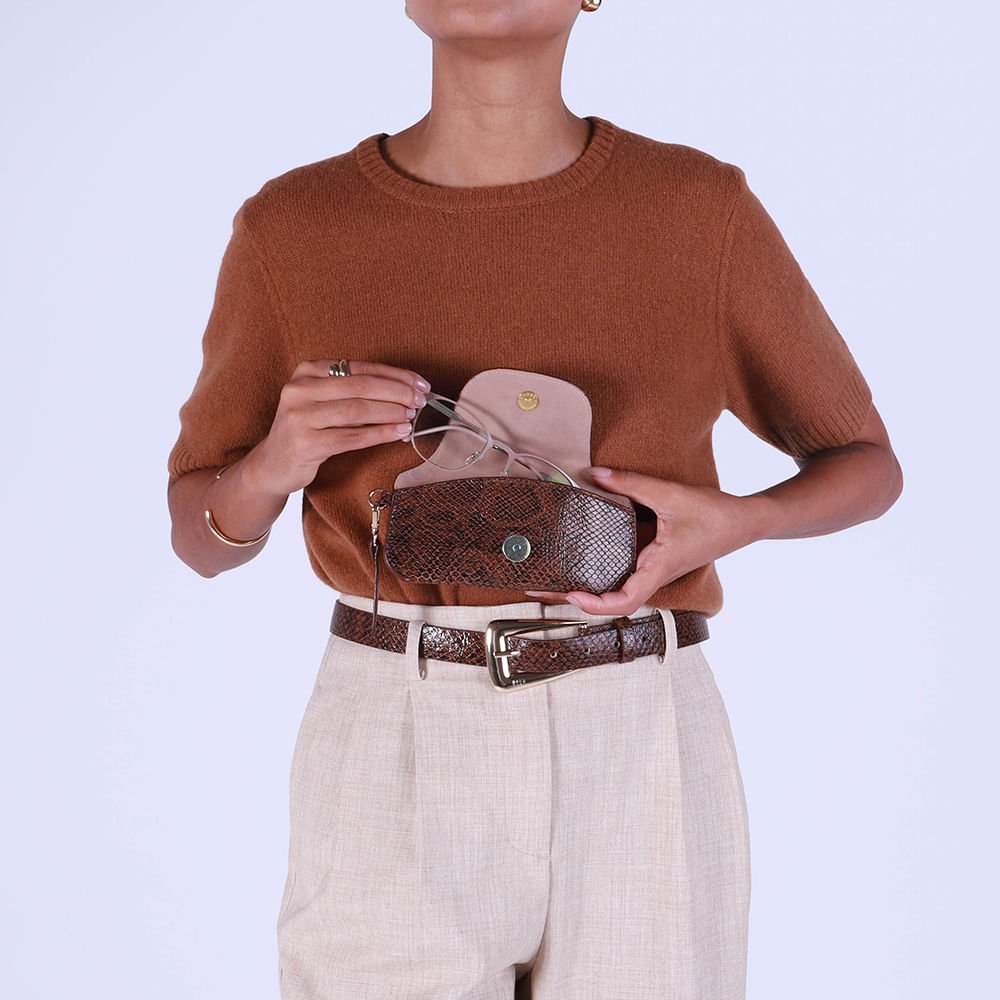 Porta Óculos Couro Snake Marrom Marrom 4