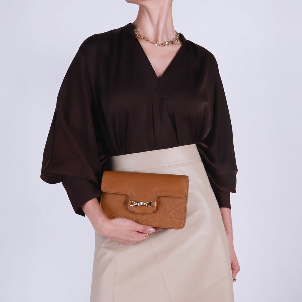 Bolsa Clutch Couro Marrom Top Marrom 5