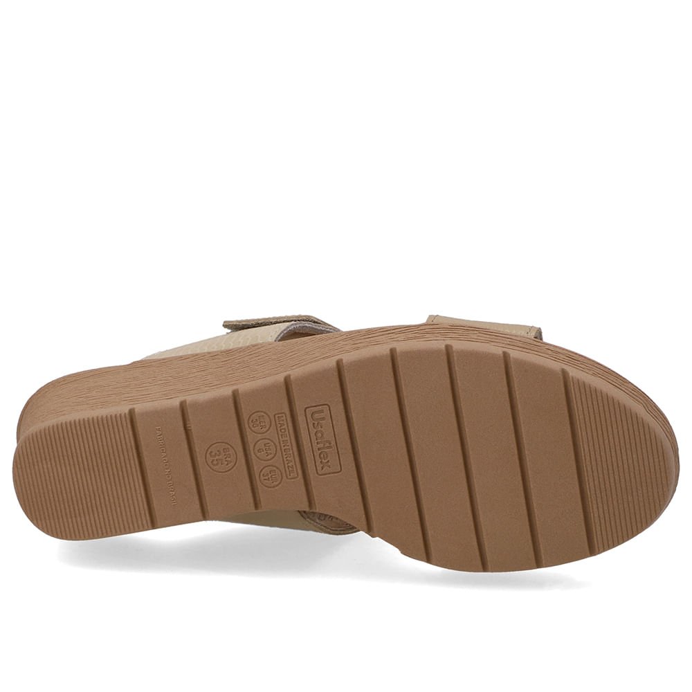 Tamanco Anabela Couro Bege Ajuste Fecho-Flex Bege 5