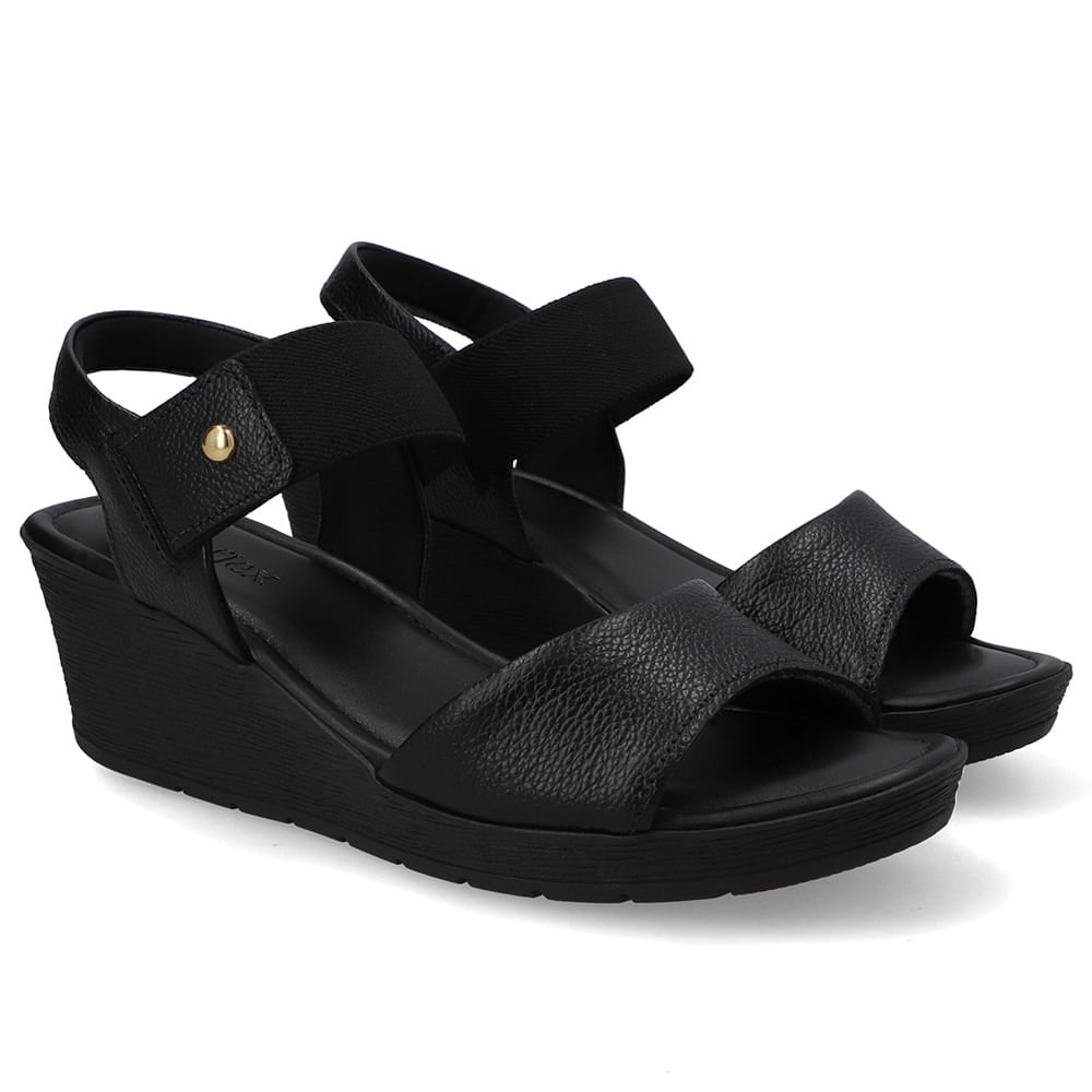 Sandália Couro Preta Salto Anabela Elástico Preto 2