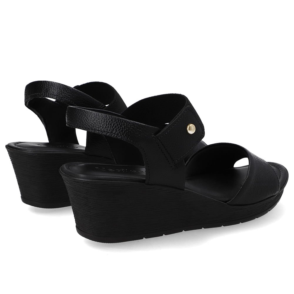 Sandália Couro Preta Salto Anabela Elástico Preto 3
