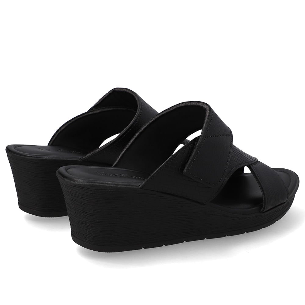 Tamanco Anabela Couro Preto Ajuste Fecho-Flex Preto 3