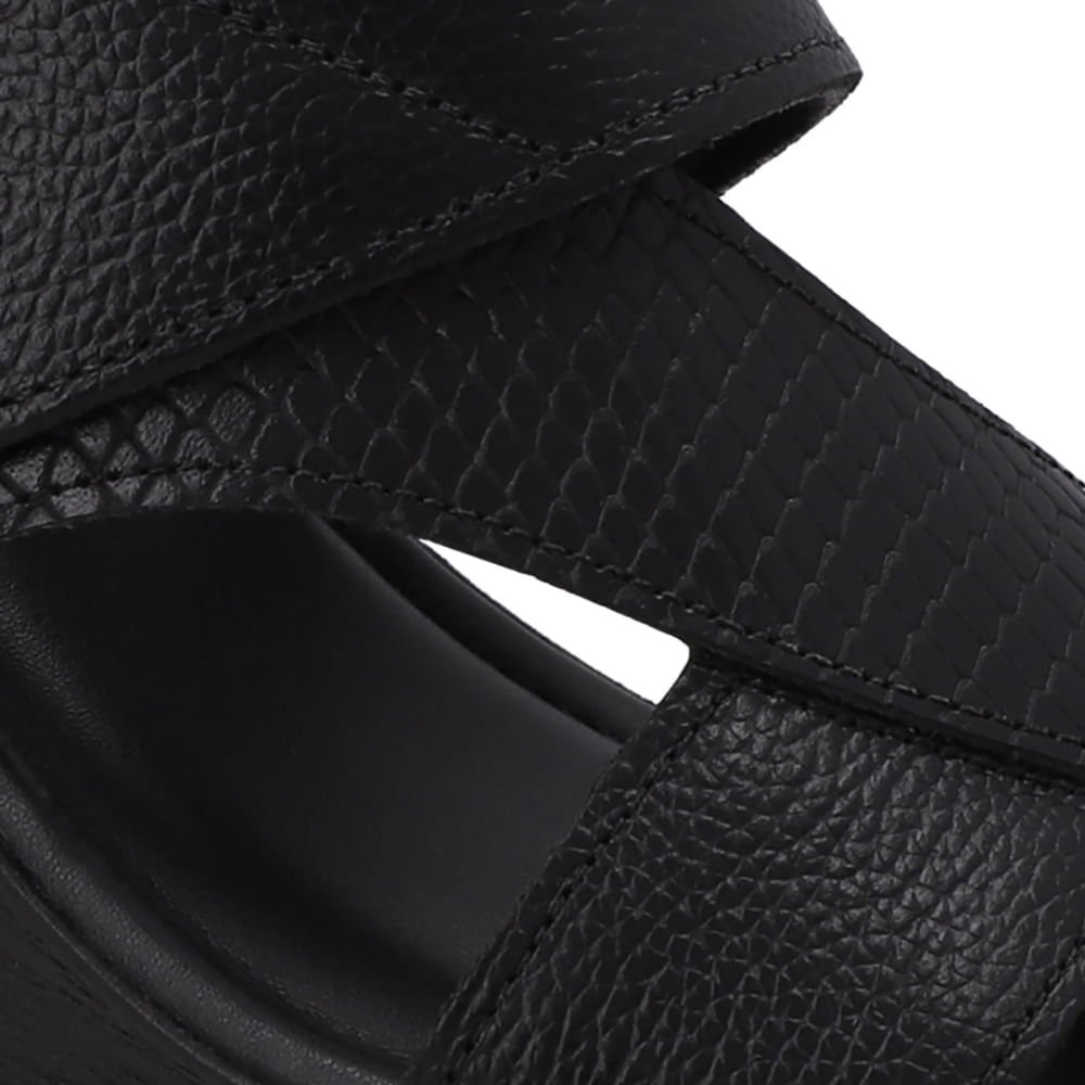 Tamanco Anabela Couro Preto Ajuste Fecho-Flex Preto 4