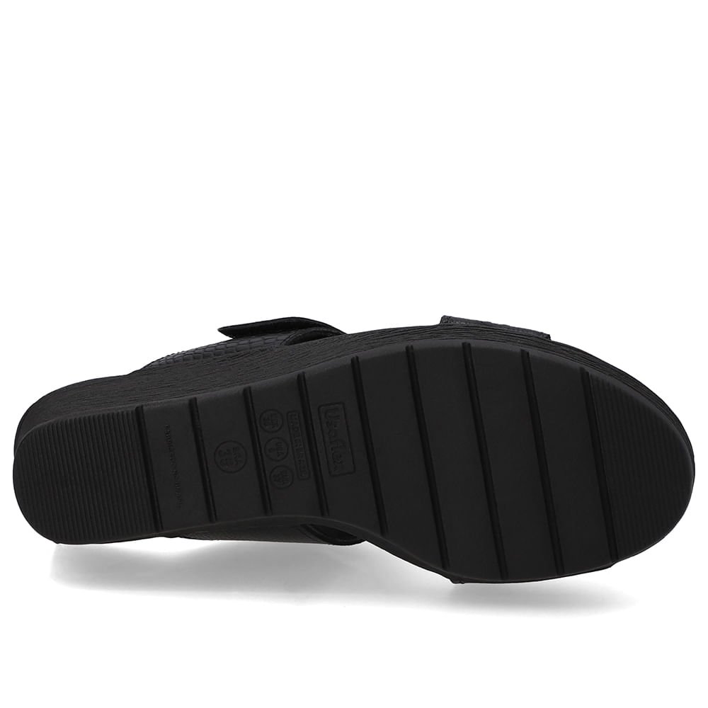 Tamanco Anabela Couro Preto Ajuste Fecho-Flex Preto 5