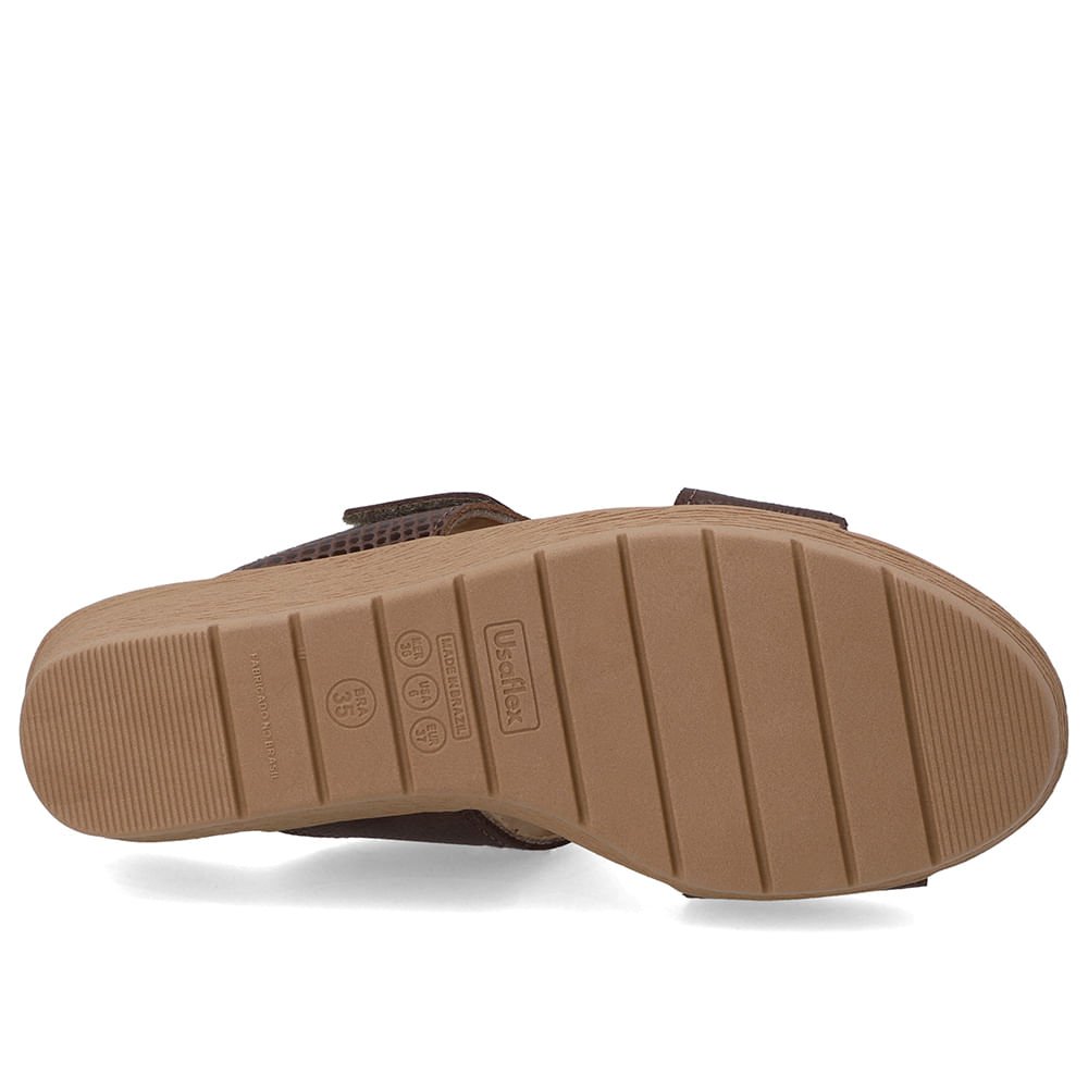 Tamanco Anabela Couro Marrom Ajuste Fecho-Flex Marrom 5