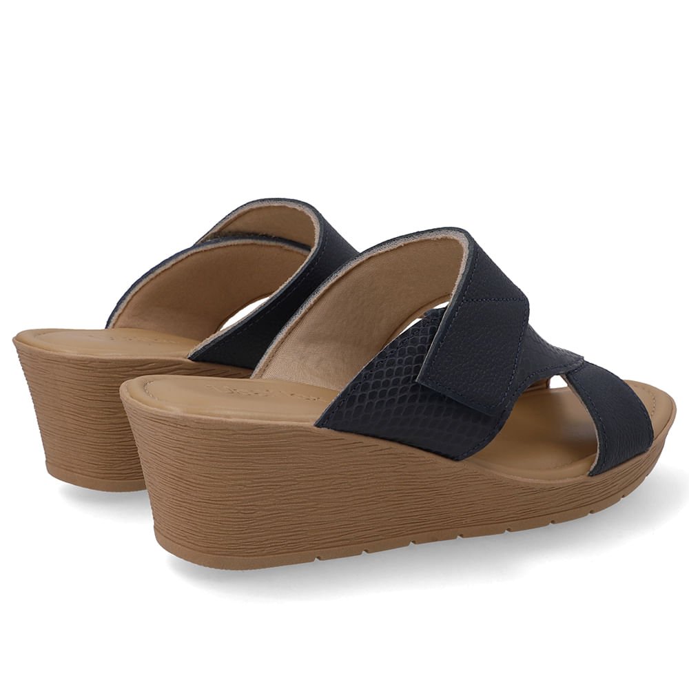 Tamanco Anabela Couro Azul Ajuste Fecho-Flex Azul 3