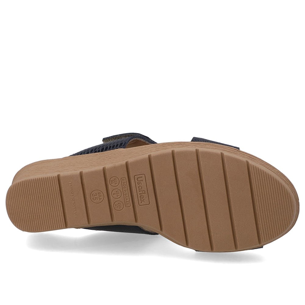Tamanco Anabela Couro Azul Ajuste Fecho-Flex Azul 5