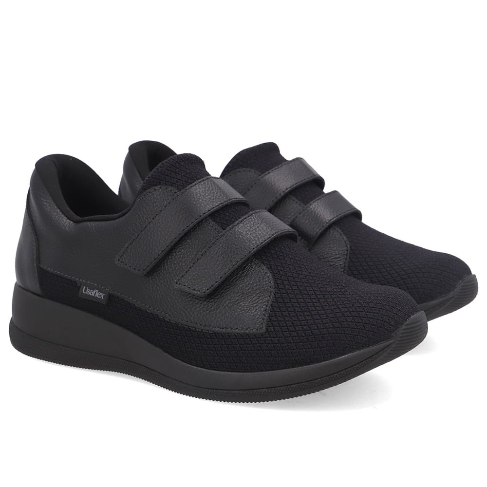 Tênis Tecido Preto Ajustes Fecho-Flex Preto 2