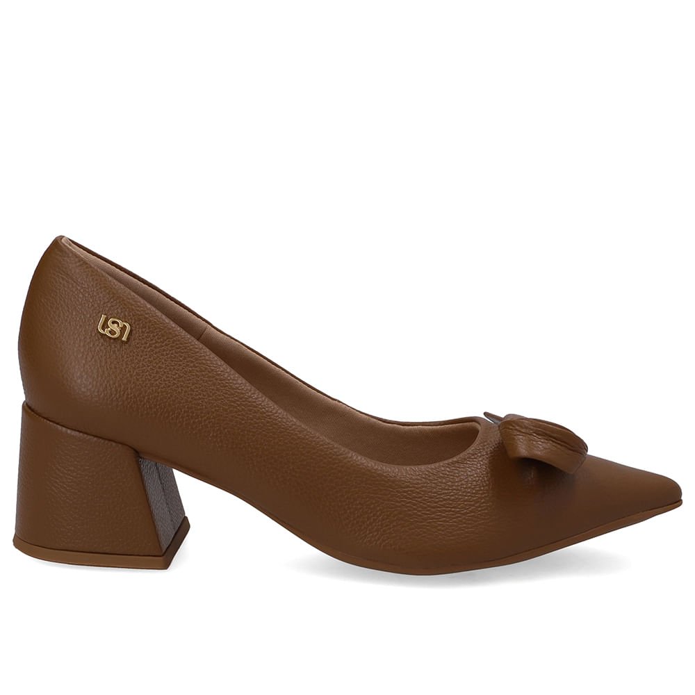 Scarpin Marrom Bico Fino Couro Laço