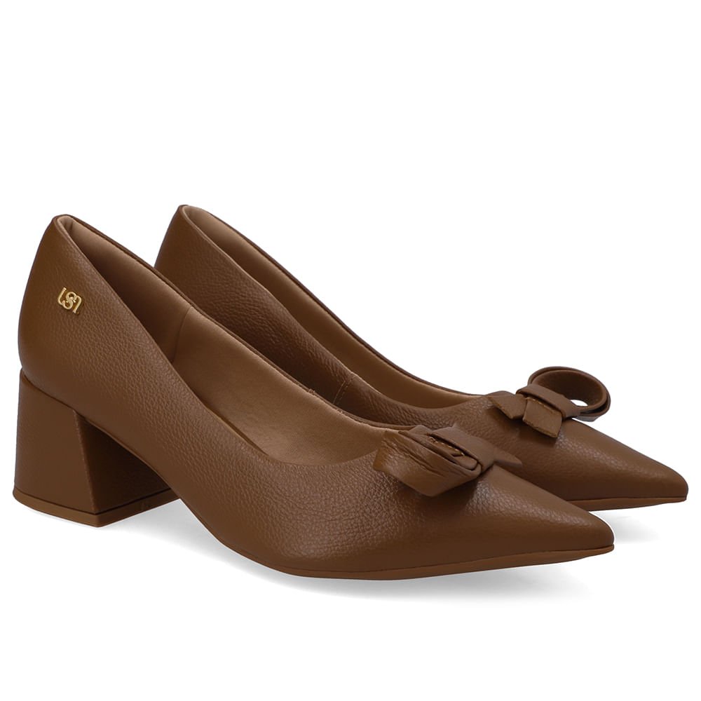 Scarpin Marrom Bico Fino Couro Laço Marrom 2