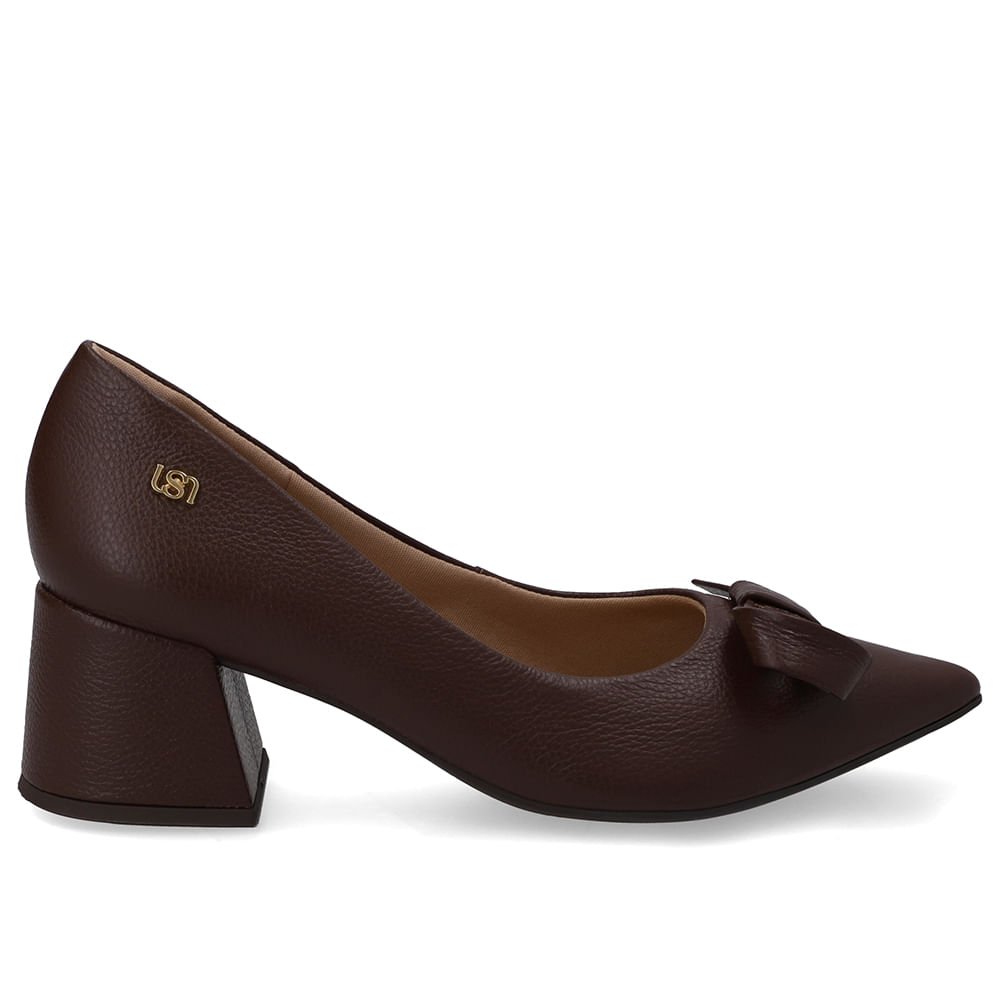 Scarpin Marrom Bico Fino Couro Laço