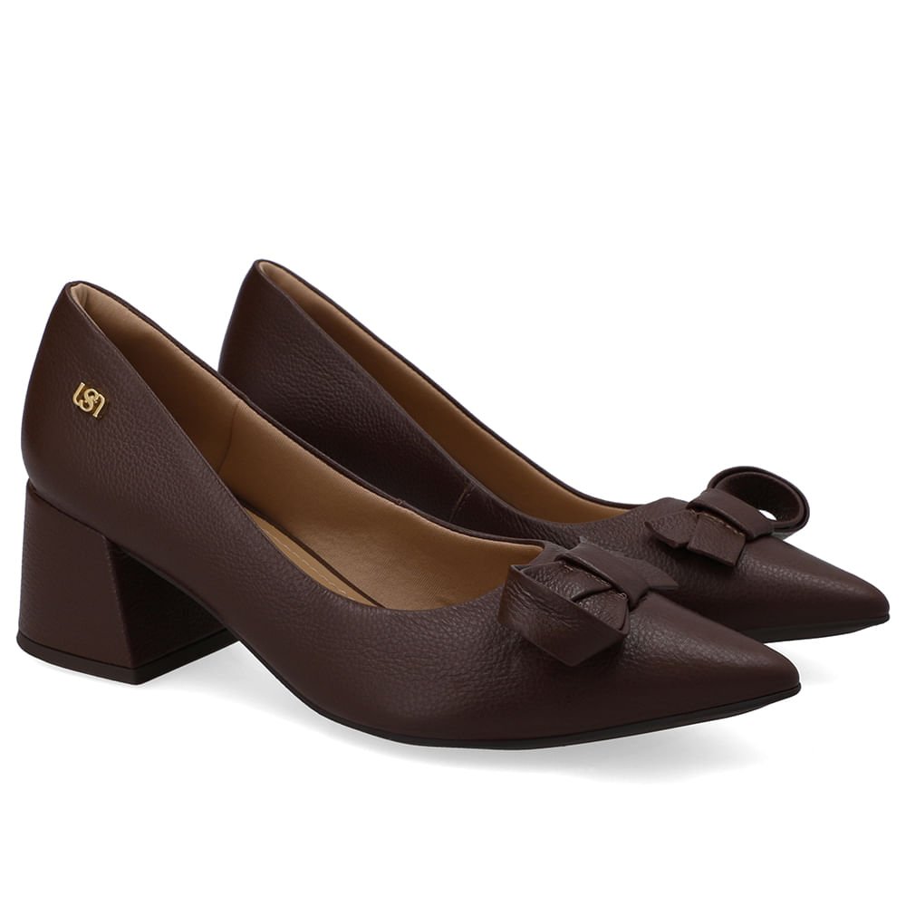 Scarpin Marrom Bico Fino Couro Laço Marrom 2