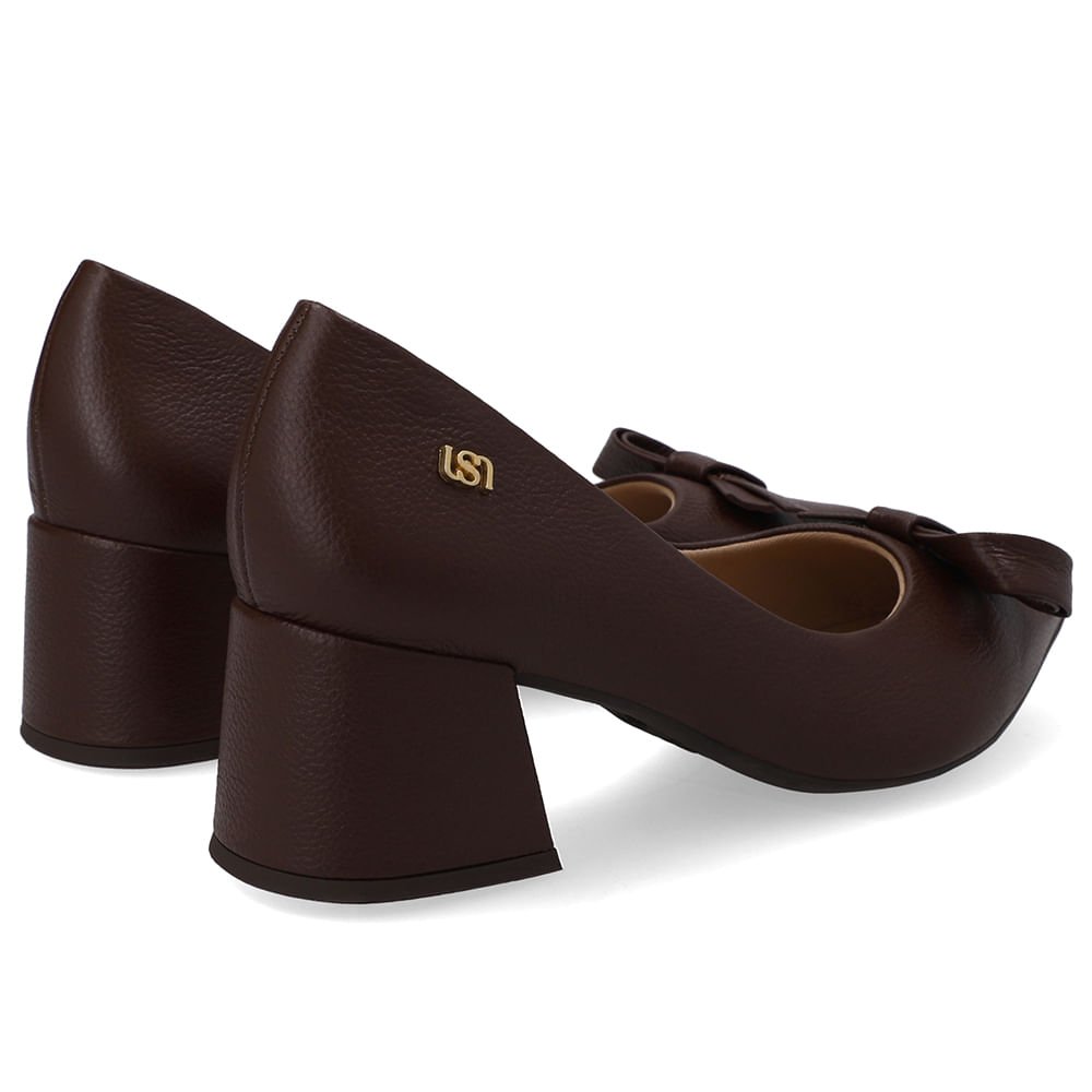 Scarpin Marrom Bico Fino Couro Laço Marrom 3