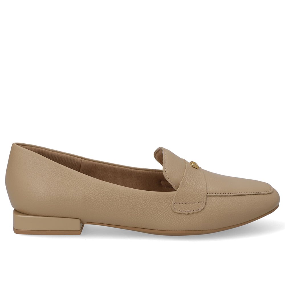 Loafer Bege Couro Salto Bloco