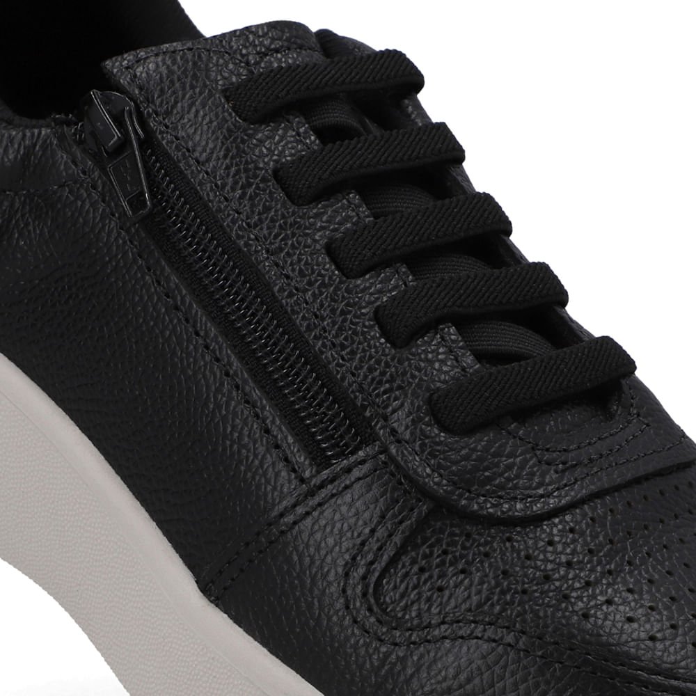 Tênis Couro Preto Zíper Lateral Cadarço Elástico Preto 4