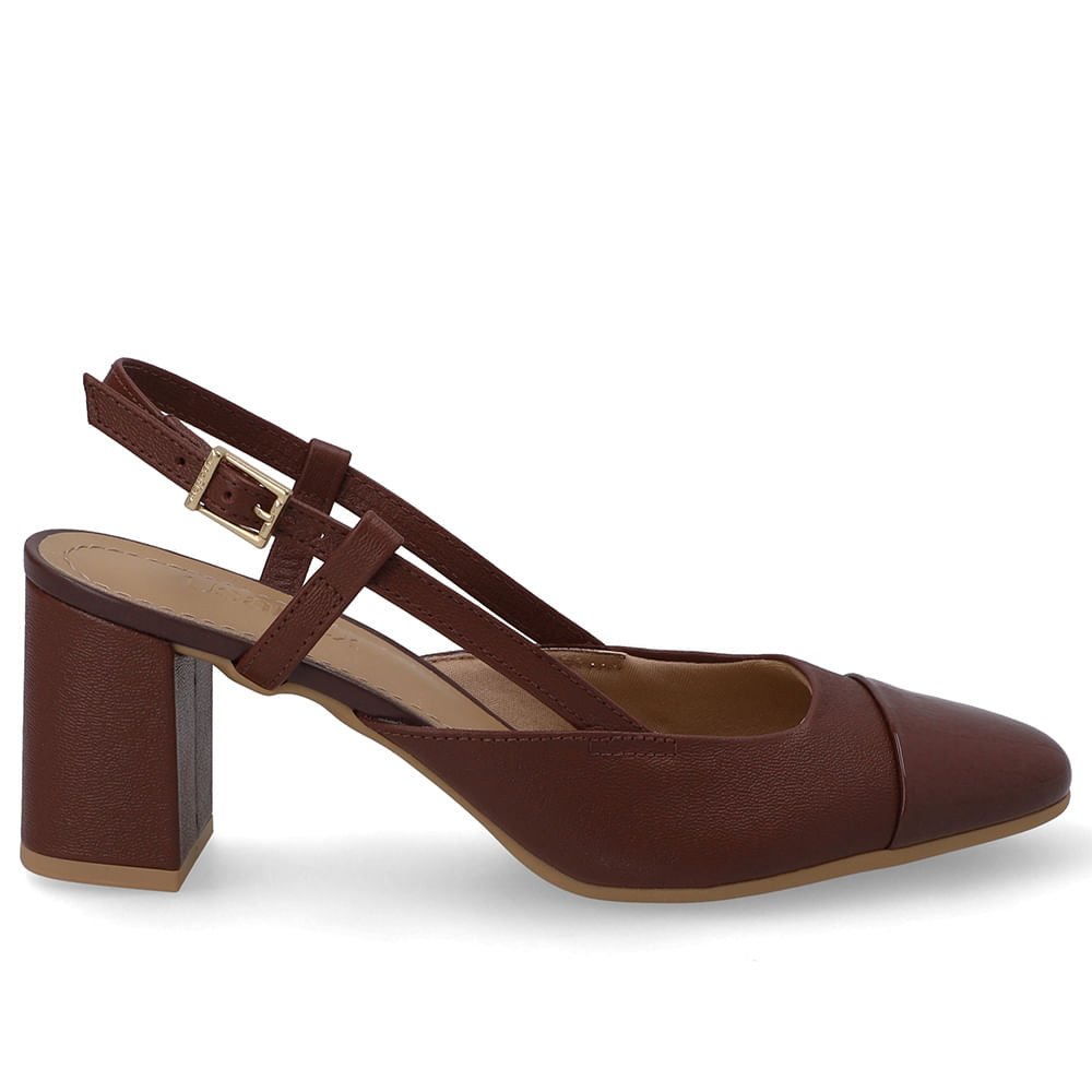 Slingback Couro Vermelho Bico Redondo Verniz