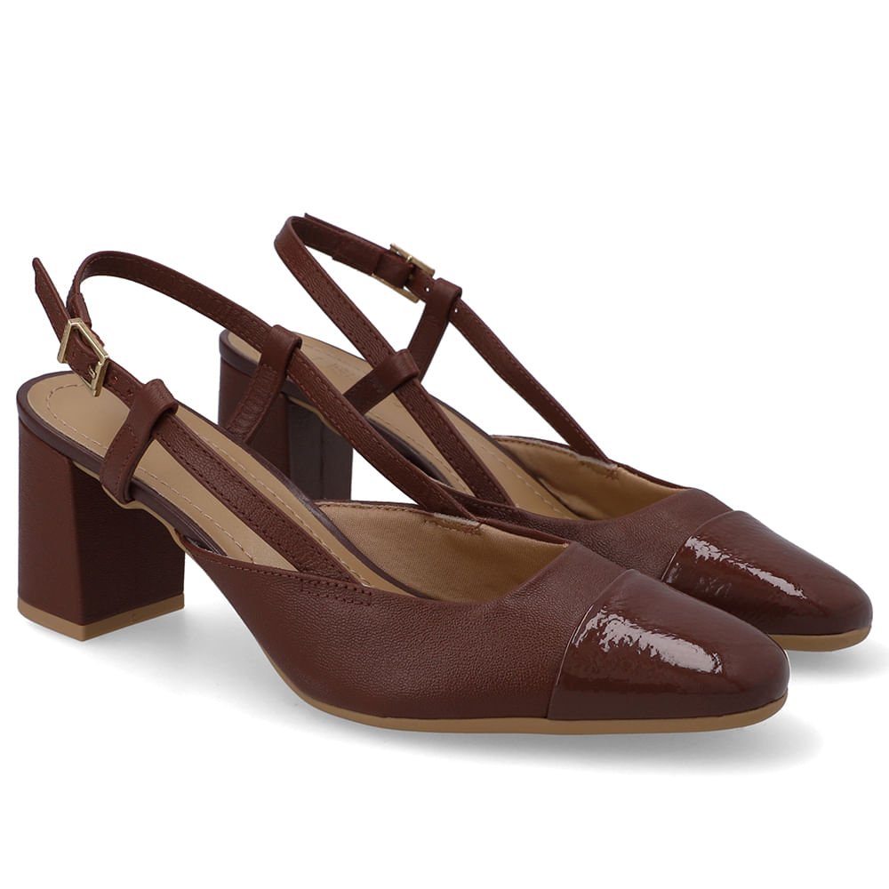 Slingback Couro Vermelho Bico Redondo Verniz Vermelho 2