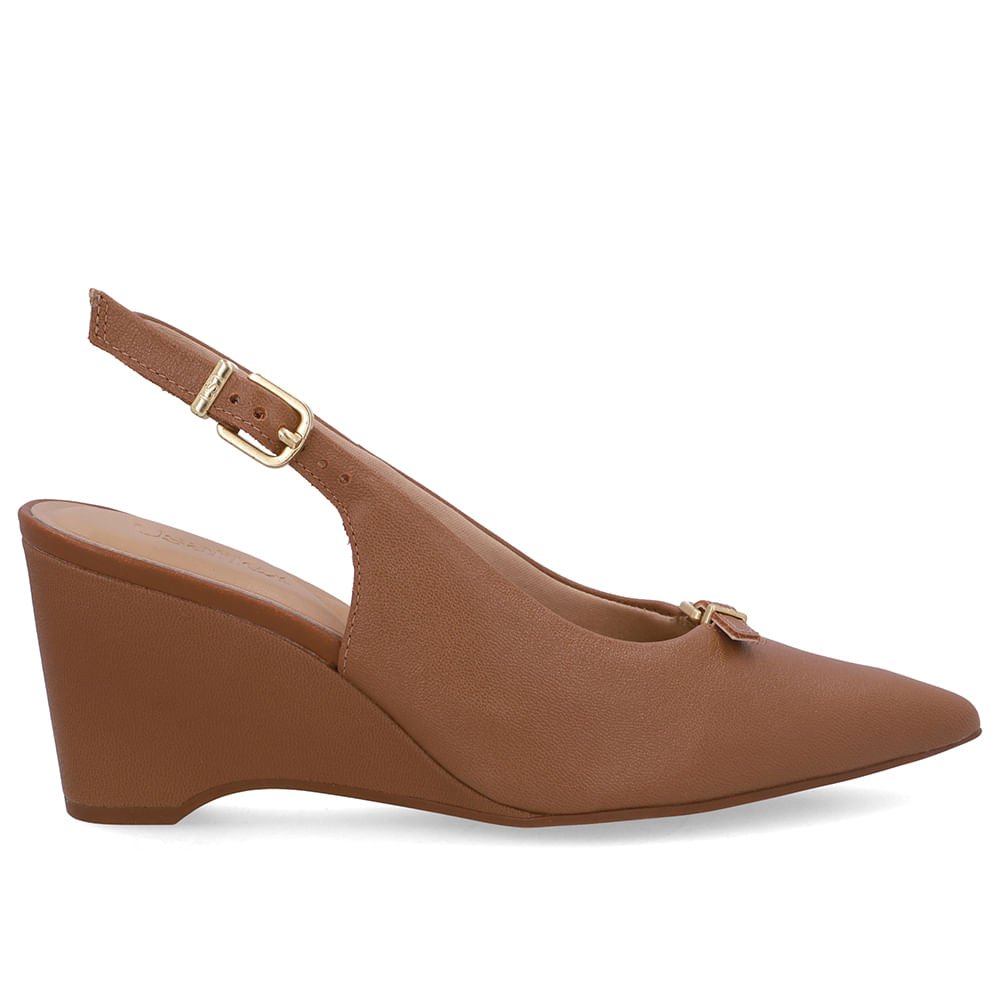 Scarpin Couro Marrom Tira