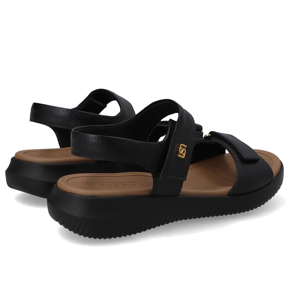 Sandália Bico Redondo Couro Preto Fecho-Flex Preto 3