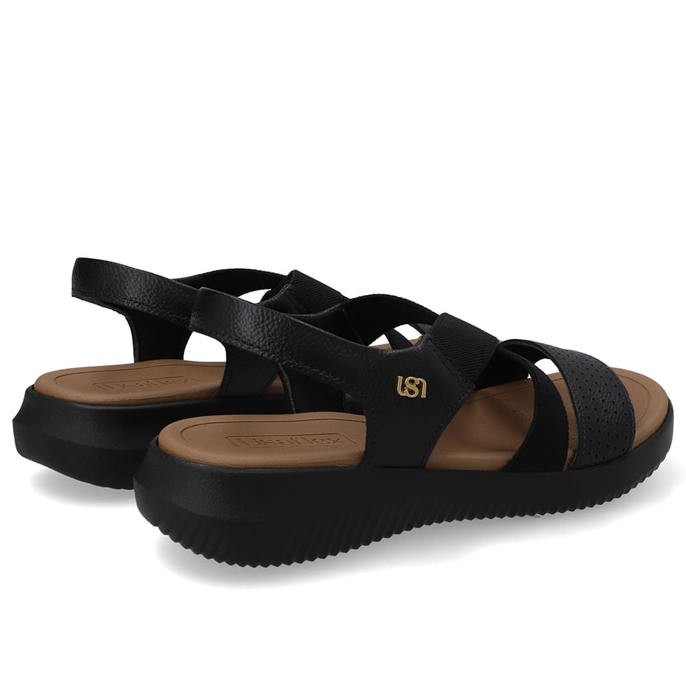 Sandália Bico Redondo Couro Preta Elástico Preto 3