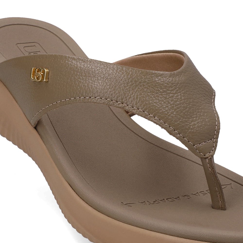 Chinelo Bico Redondo Couro Marrom Marrom 4