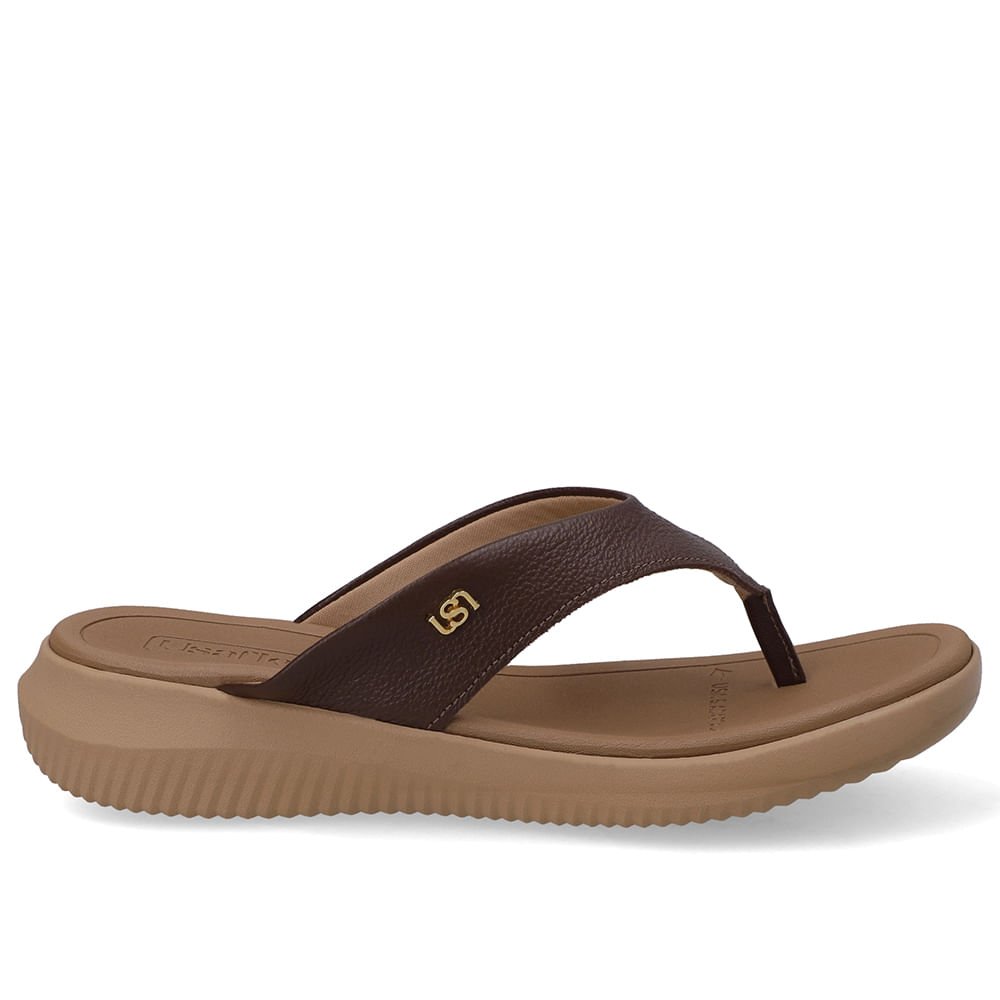 Chinelo Bico Redondo Couro Marrom