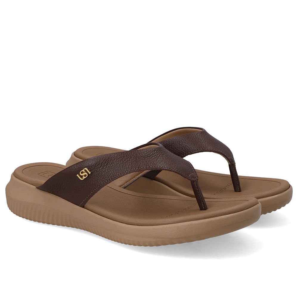 Chinelo Bico Redondo Couro Marrom Marrom 2