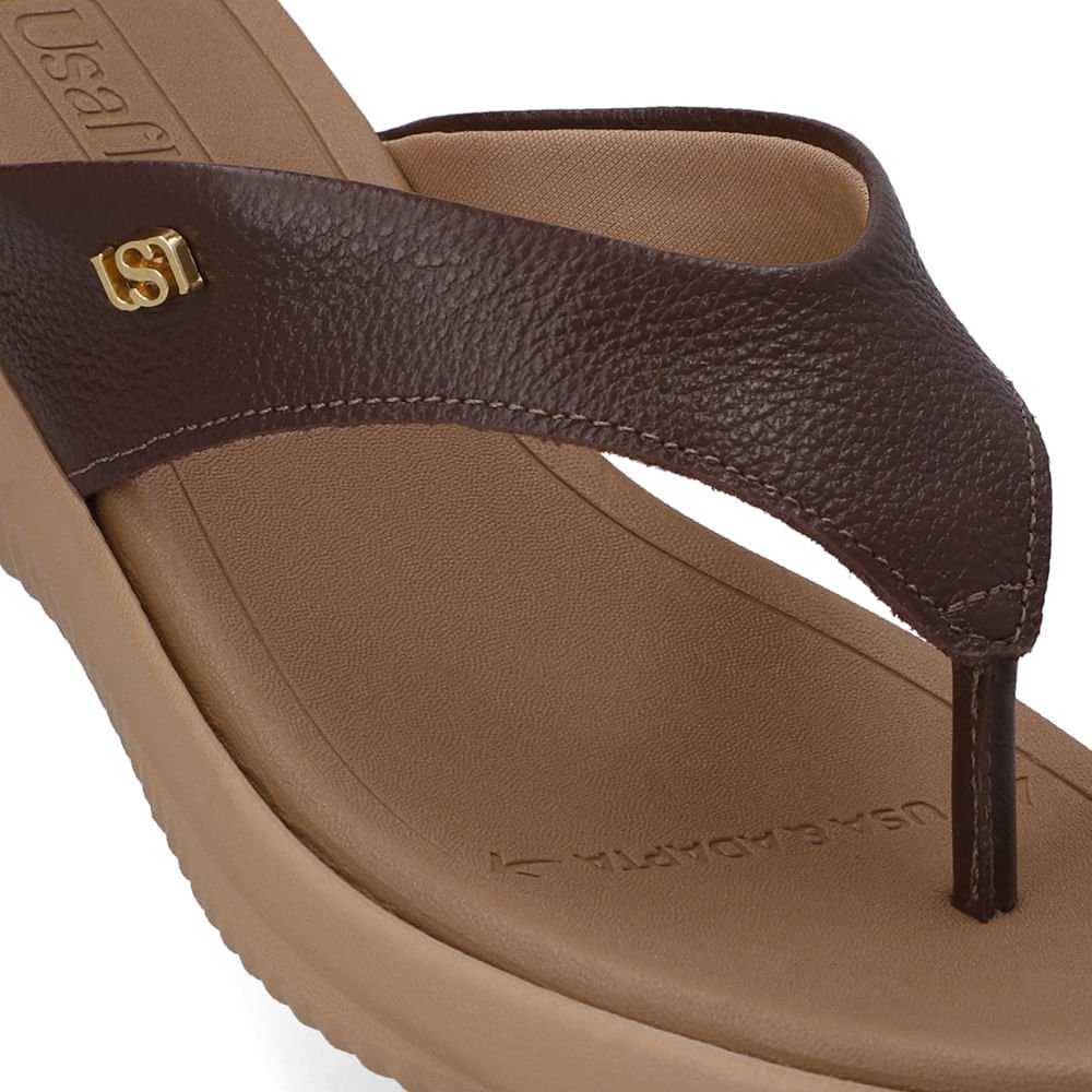 Chinelo Bico Redondo Couro Marrom Marrom 4