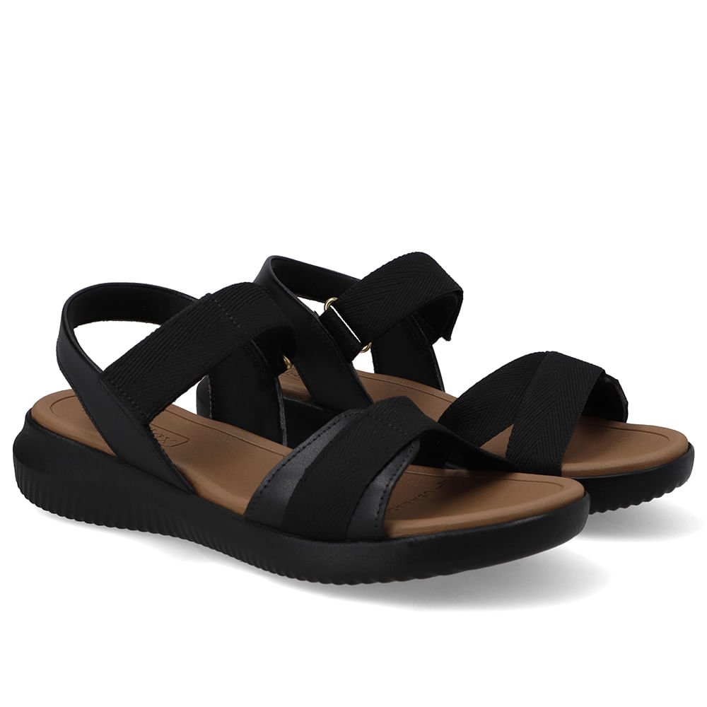 Sandália Salto Baixo Couro Preta Ajuste Fecho-Flex Preto 2