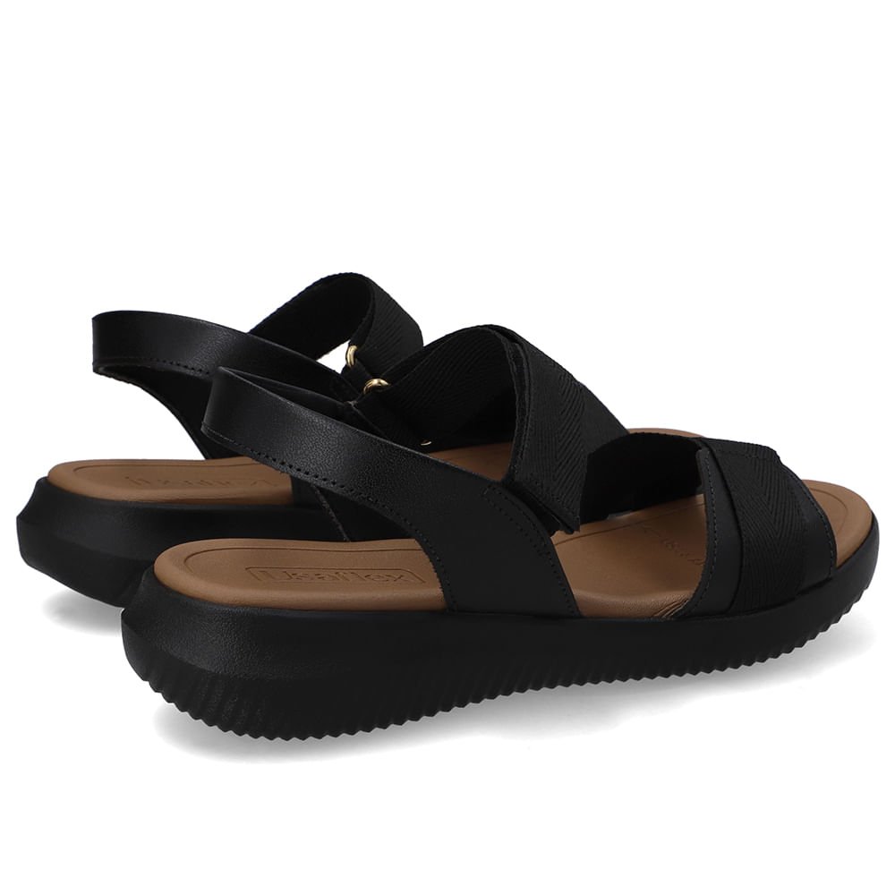 Sandália Salto Baixo Couro Preta Ajuste Fecho-Flex Preto 3
