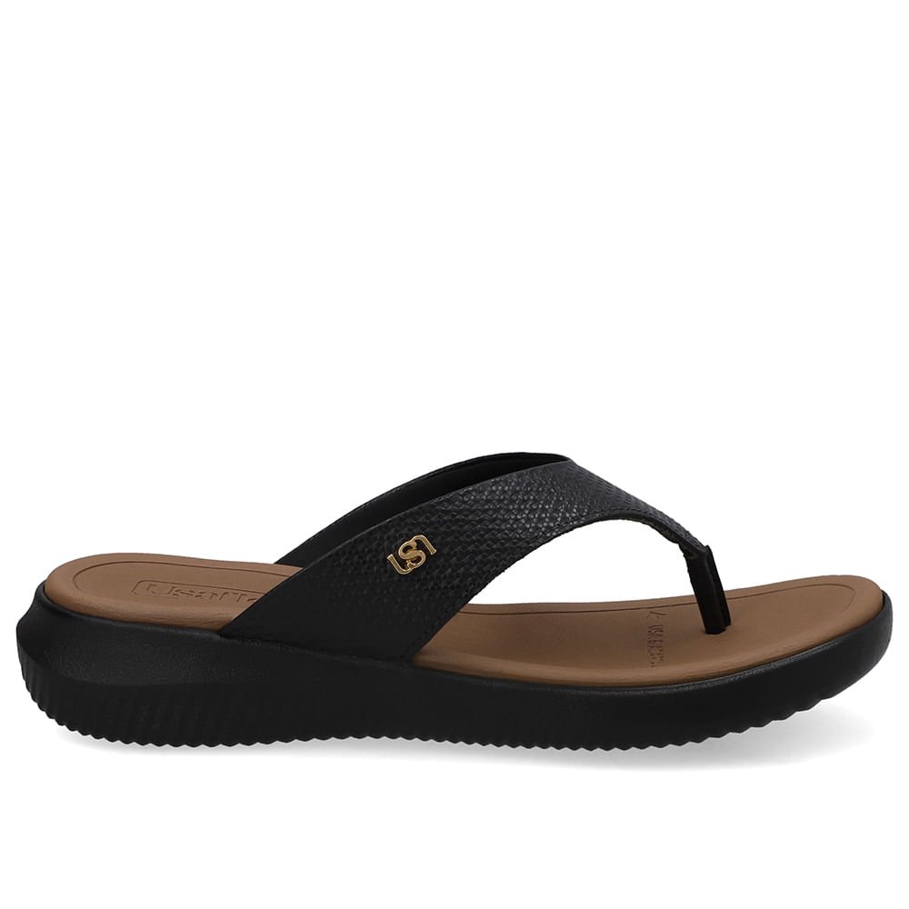 Chinelo Bico Redondo Couro Preto