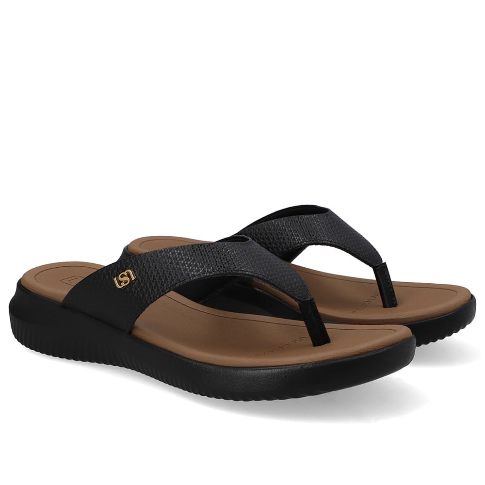 Chinelo Bico Redondo Couro Preto Preto 2