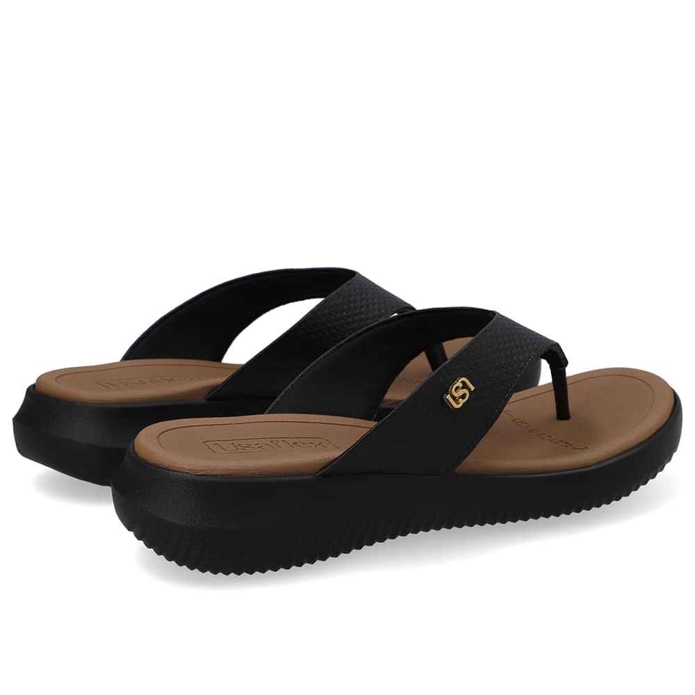 Chinelo Bico Redondo Couro Preto Preto 3