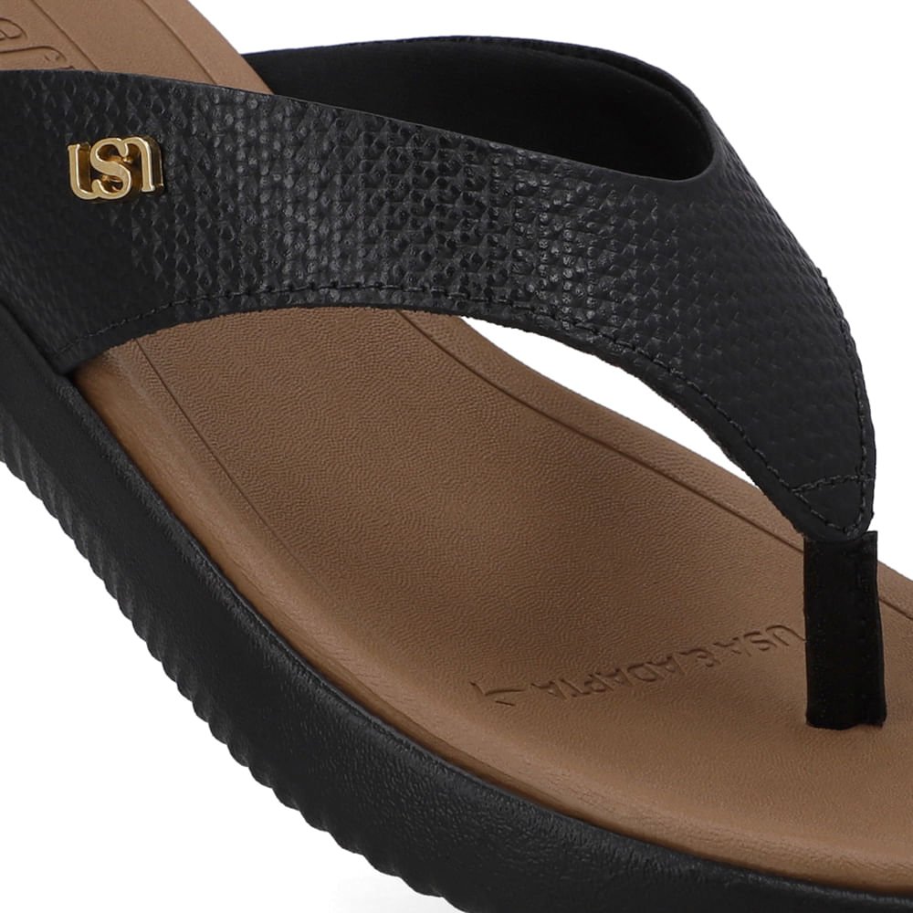 Chinelo Bico Redondo Couro Preto Preto 4