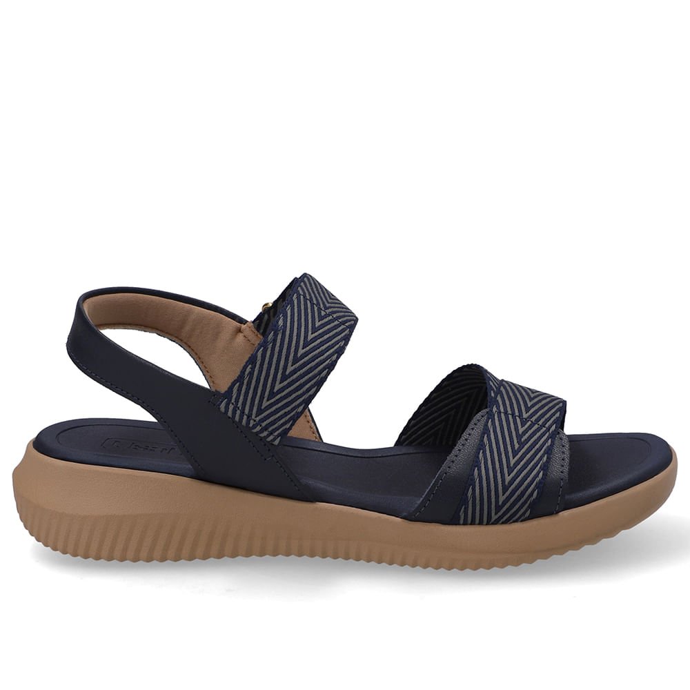 Sandália Salto Baixo Couro Azul Ajuste Fecho-Flex