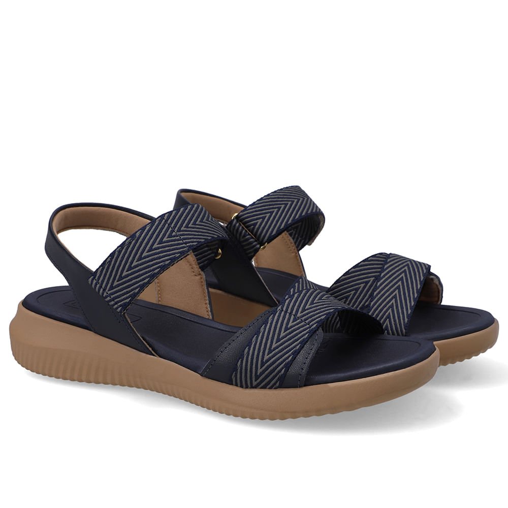 Sandália Salto Baixo Couro Azul Ajuste Fecho-Flex Azul 2